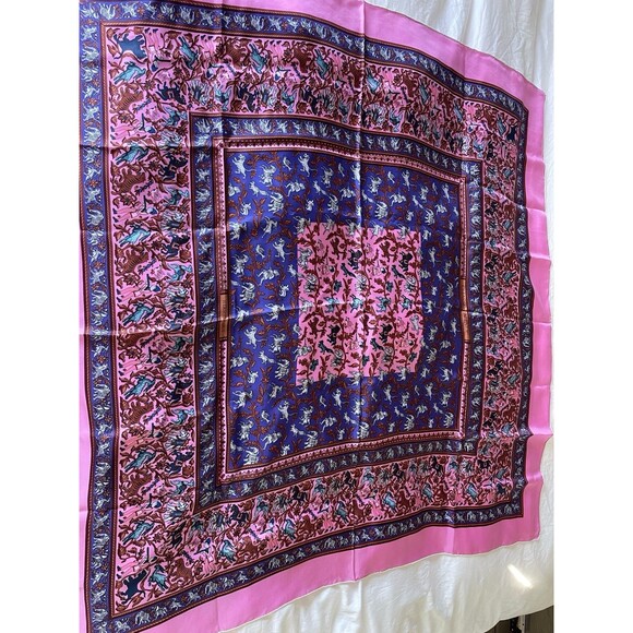 NIB HERMES 140cm Giant Silk Scarf Shawl Chasse en Inde Pink Purple Vintage RARE - Picture 7 of 16